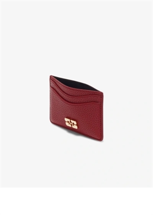 Card holder grained Gold Red Dahlia B3010044 Ganni 